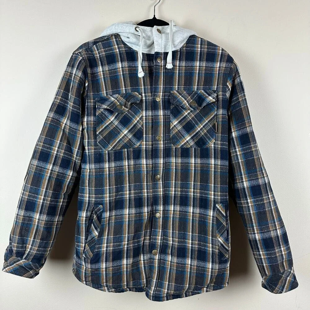 Legendary Whitetails MD Hooded Flannel Jacket Sherpa Lined Elbow Patch Workwear